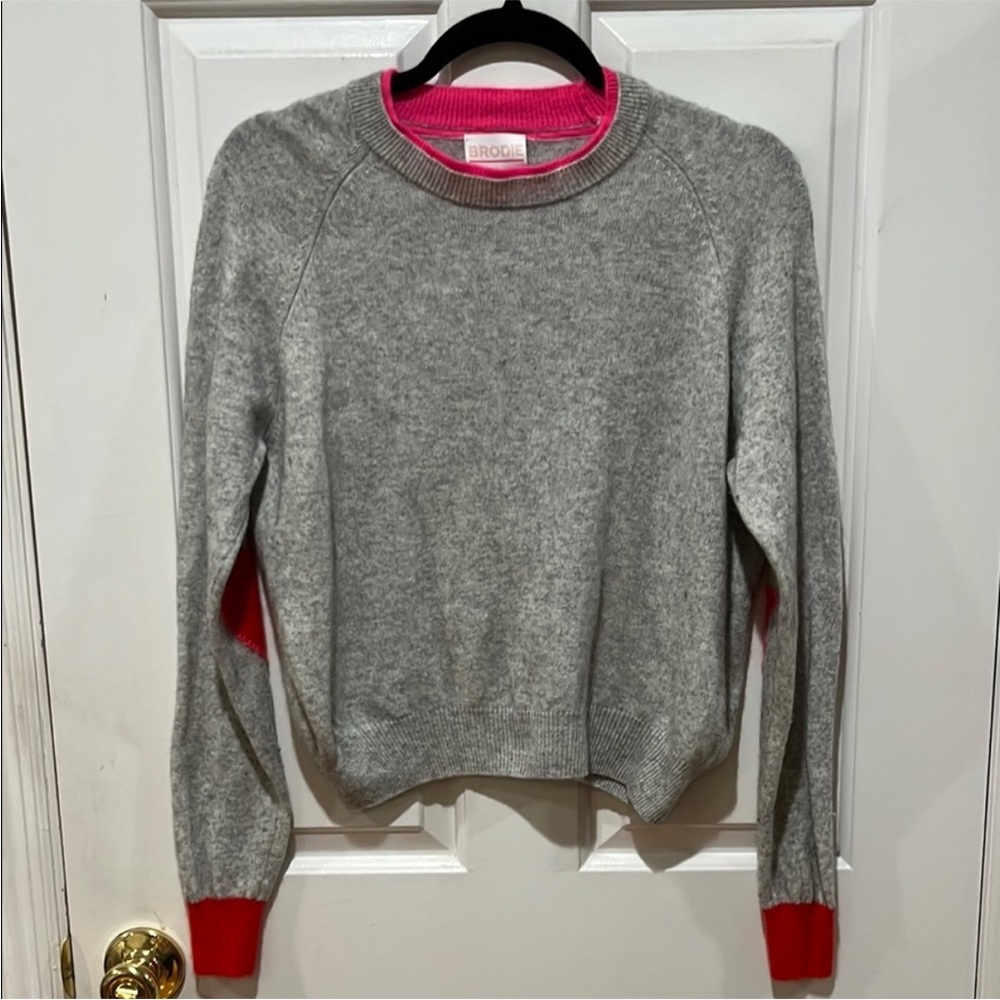 Brodie gray and pink cashmere sweater